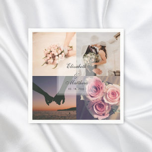 Eenvoudige Elegant Bride & Groom Photo Collage Wed Servet