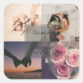Eenvoudige Elegant Bride & Groom Photo Collage Wed Vierkante Sticker (Voorkant)