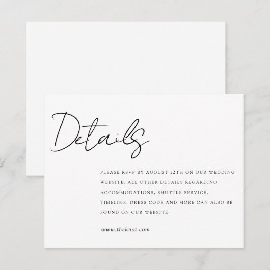 Eenvoudige elegant bruiloft — Details kaart (Voorkant / Achterkant)