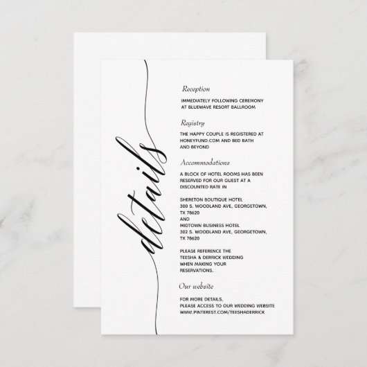 Eenvoudige Elegant Calligraphy Details enclosure c Informatiekaartje (Voorkant / Achterkant)