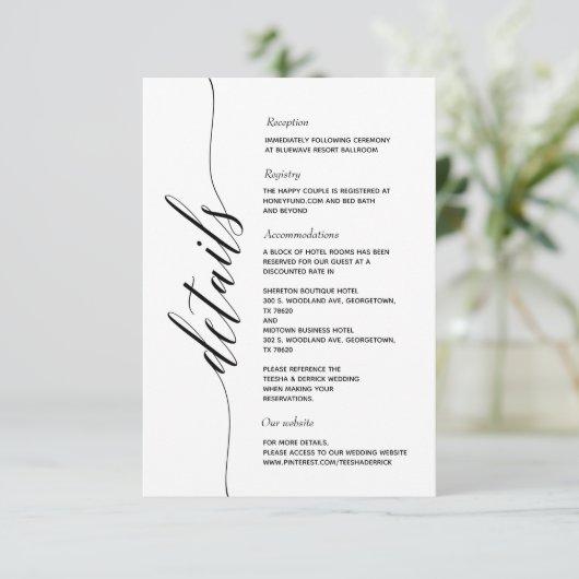 Eenvoudige Elegant Calligraphy Details enclosure c Informatiekaartje (Staand voorkant)