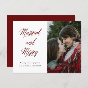Eenvoudige Elegant Calligraphy Married and Merry P Briefkaart