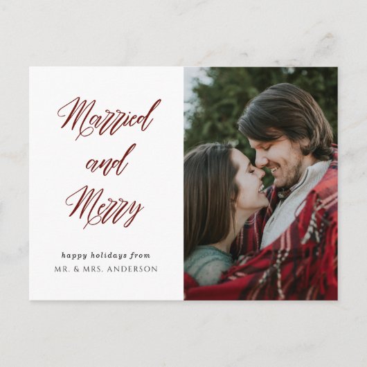 Eenvoudige Elegant Calligraphy Married and Merry P Briefkaart (Voorkant)