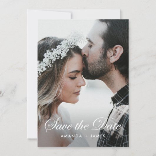 Eenvoudige Elegant Calligraphy Photo Wedding Save The Date (Voorkant)