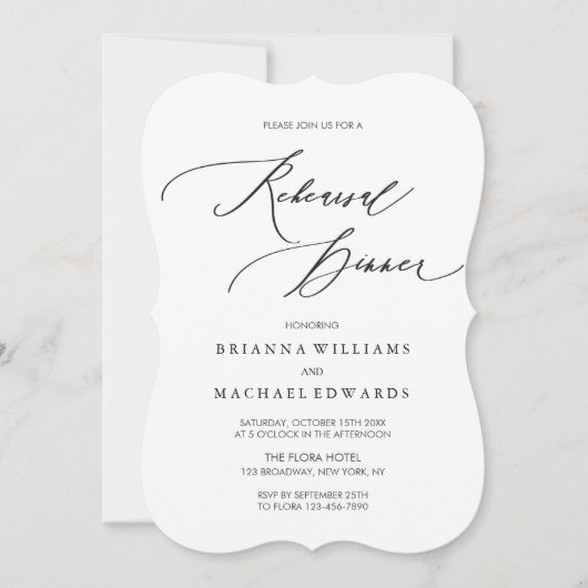 Eenvoudige Elegant Calligraphy Rehearsal Dinner Kaart (Voorkant)