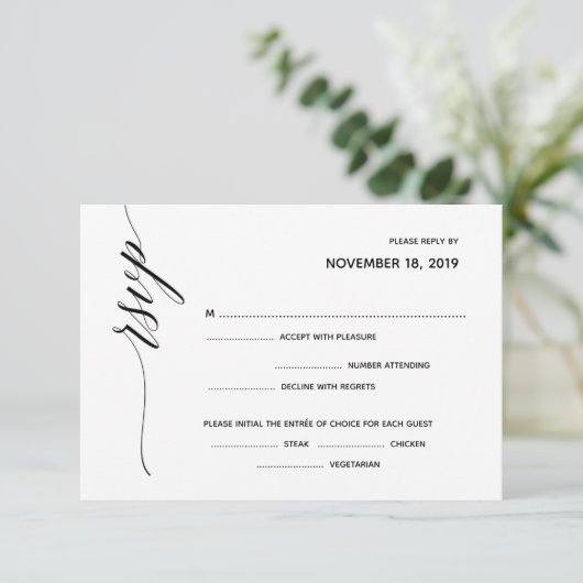 Eenvoudige Elegant Calligraphy RSVP Response Card Informatiekaartje (Staand voorkant)