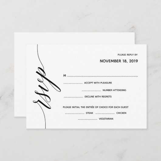 Eenvoudige Elegant Calligraphy RSVP Response Card Informatiekaartje (Voorkant / Achterkant)
