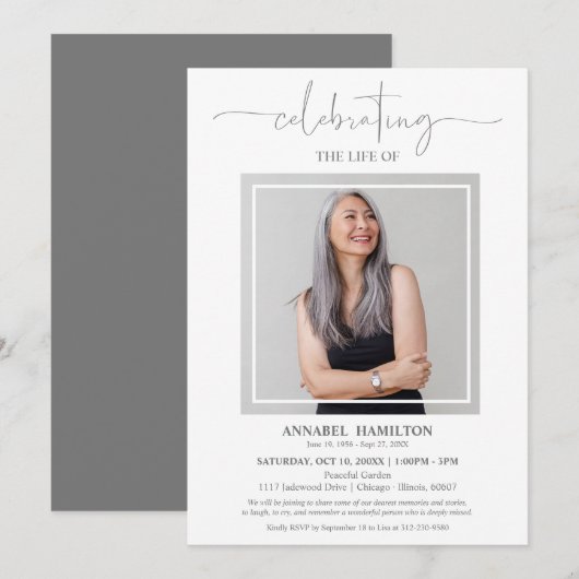 Eenvoudige Elegant Celebration of Life Funeral Pho Kaart (Voorkant / Achterkant)