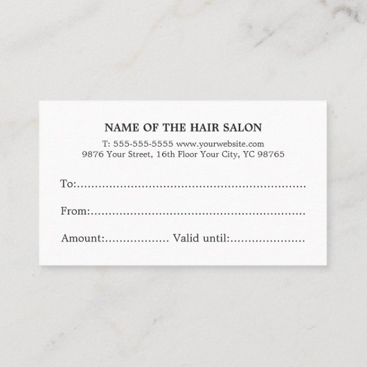 Eenvoudige Elegant Chic Faux Gold White Hair Styli Visitekaartje (Achterkant)