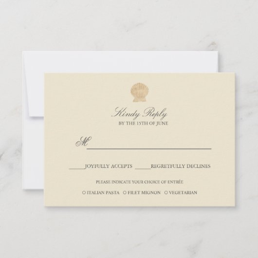 Eenvoudige Elegant Chic Gold Foil Seashell-optie RSVP Kaartje (Voorkant)