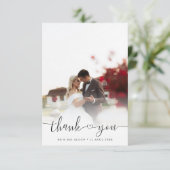 Eenvoudige Elegant Chic Script Passen getrouwd Wed Bedankkaart (Staand voorkant)