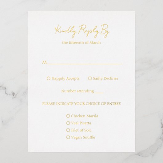 Eenvoudige Elegant Classic Gold Foil Weduwkaart RS Folie Uitnodiging Briefkaart (Voorkant)