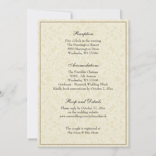 Eenvoudige Elegant Classic Weddenschappen Receptio Kaart (Voorkant)