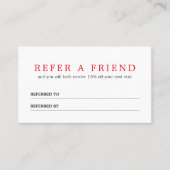 Eenvoudige Elegant Clean Red White Referral-Kaart Aanbevelingskaartje (Voorkant)