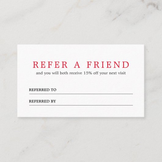 Eenvoudige Elegant Clean Red White Referral-Kaart Aanbevelingskaartje (Voorkant)