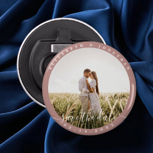 Eenvoudige Elegant Couple Photo Wedding Save the D Button Flesopener