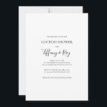 Eenvoudige Elegant Couples Shower Invitation Kaart<br><div class="desc">Deze eenvoudige elegante doucheuitnodiging voor paren is perfect voor uw moderne,  minimalistische zwart-witte gebeurtenis. Het ontwerp bevat een minimaal hedendaags lettertype dat vergezeld gaat van een formele kalligrafie. Houd het zoals is,  of verkies om het met uw eigen kunstwerk of foto's te personaliseren!</div>