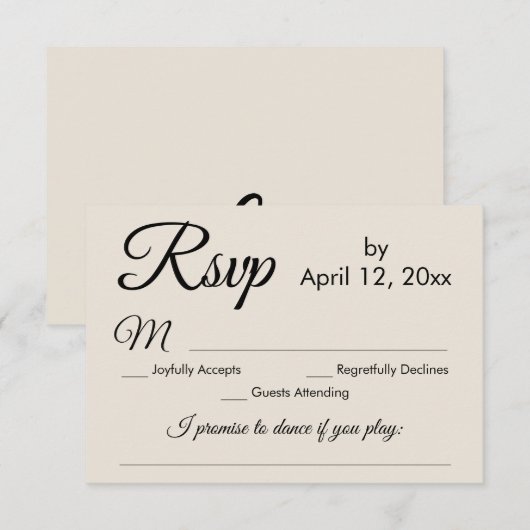 Eenvoudige Elegant Cream Song Aanvraag Bruiloft RS RSVP Kaartje (Voorkant / Achterkant)
