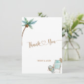 Eenvoudige Elegant Custom Photo Beach Weddenschap Bedankkaart (Staand voorkant)