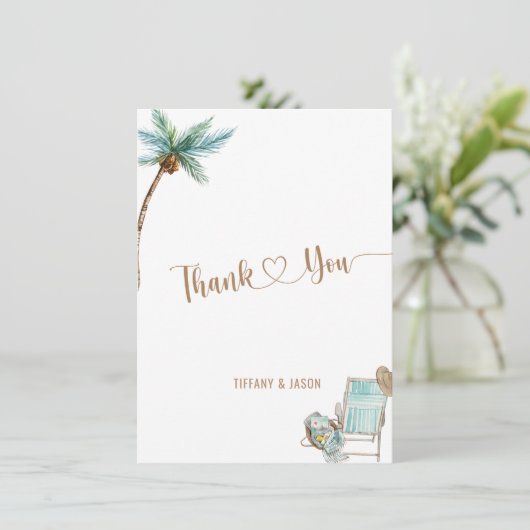 Eenvoudige Elegant Custom Photo Beach Weddenschap Bedankkaart (Staand voorkant)