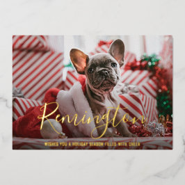 Eenvoudige Elegant Cute Photo Dog Kerstmis Folie Feestdagenkaart