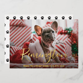 Eenvoudige Elegant Cute Photo Dog Kerstmis Folie Feestdagenkaart