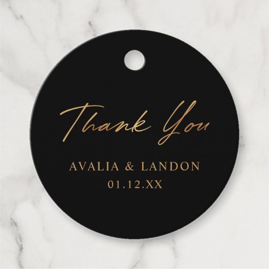 Eenvoudige Elegant dank u bruiloft zwart goud Bedankjes Labels (Voorkant)