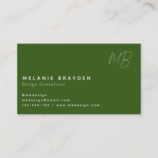 Eenvoudige Elegant Donker Groene Minimalist Twee M Visitekaartje (Achterkant)