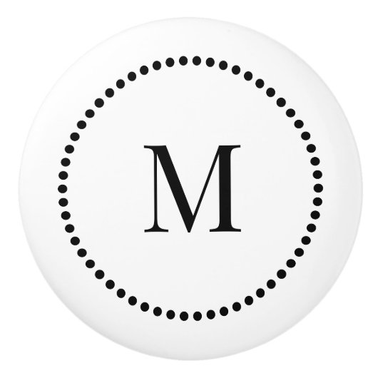 Eenvoudige Elegant Dot Border Single Initiaal Mono Keramische Knop (Voorkant)