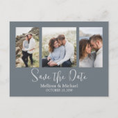 Eenvoudige Elegant Duty Blue Multi Photo Calligrap Briefkaart (Voorkant)