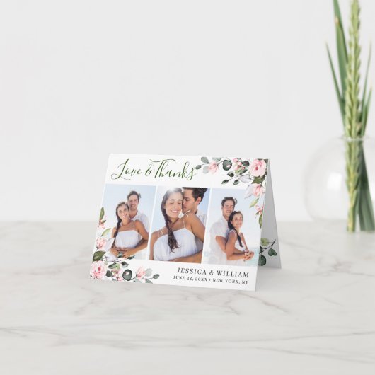 Eenvoudige Elegant Eucalyptus Blush roze rozen 3 F Bedankkaart (Voorkant)