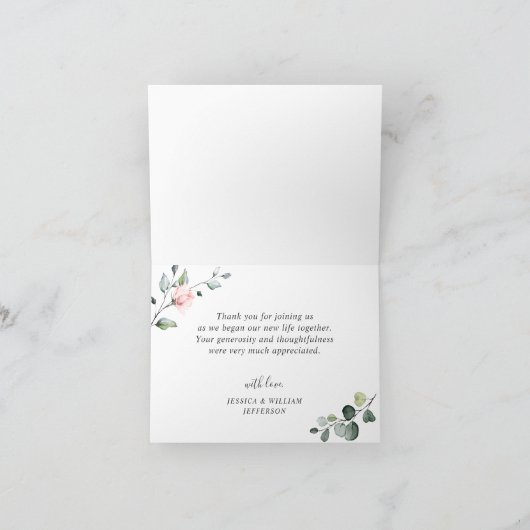 Eenvoudige Elegant Eucalyptus Blush roze rozen Bedankkaart (Binnen)