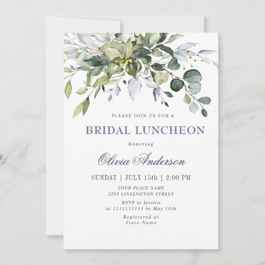 Eenvoudige Elegant Eucalyptus BRIDAL LUNCHEON Kaart (Voorkant)