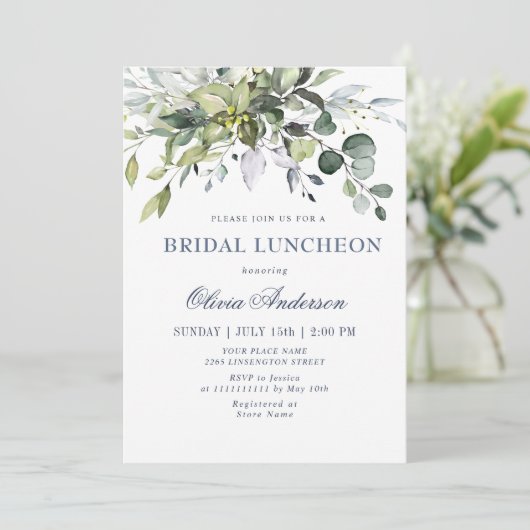 Eenvoudige Elegant Eucalyptus BRIDAL LUNCHEON Kaart (Staand voorkant)