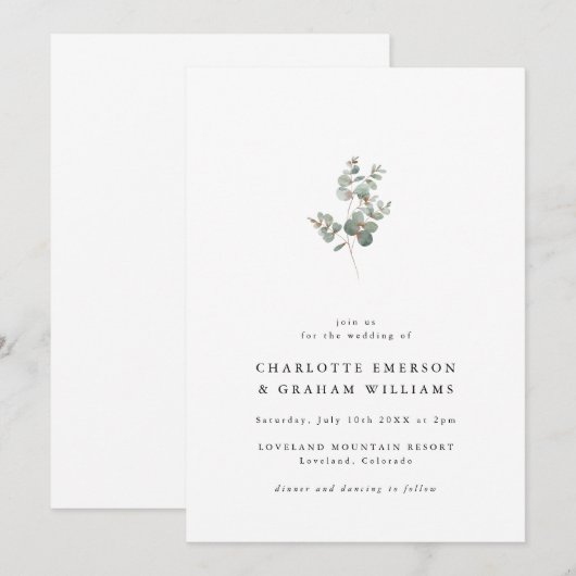 Eenvoudige Elegant Eucalyptus Weddenschap Kaart (Voorkant / Achterkant)