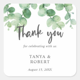 Eenvoudige Elegant Eucalyptus Wedding Chic Calligr Vierkante Sticker