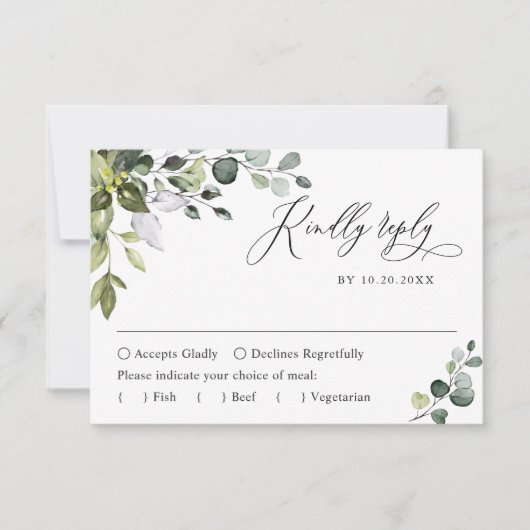 Eenvoudige Elegant Eucalyptus Wedding RSVP Kaart (Voorkant)
