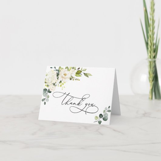 Eenvoudige Elegant Eucalyptus White Roses Floral Bedankkaart (Voorkant)