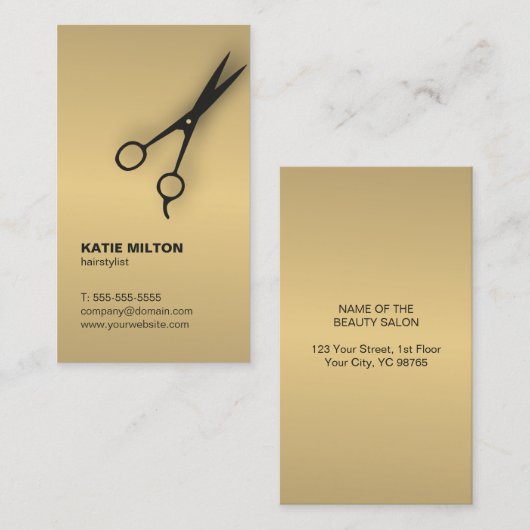 Eenvoudige Elegant Faux Gold Black Scissor Hairsty Visitekaartje (Voorkant / Achterkant)