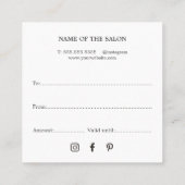 Eenvoudige Elegant Faux Silver Beauty Salon Gift K Vierkante Visitekaartje (Achterkant)