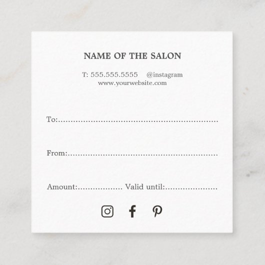 Eenvoudige Elegant Faux Silver Beauty Salon Gift K Vierkante Visitekaartje (Achterkant)