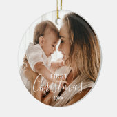 Eenvoudige Elegant First Kerstneonfoto Keramisch Ornament (Links)