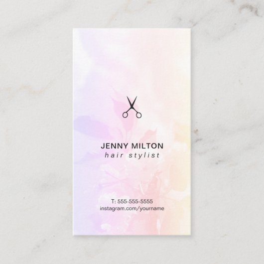 Eenvoudige Elegant Floral Black Scissors Hair Styl Visitekaartje (Voorkant)