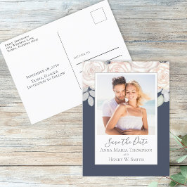 Eenvoudige Elegant Floral Blush Dark Blue Rose Bou Briefkaart