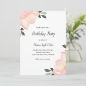 Eenvoudige Elegant Floral Blush Pink Birthday Part Kaart (Staand voorkant)