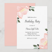 Eenvoudige Elegant Floral Blush Pink Birthday Part Kaart (Voorkant / Achterkant)