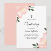 Eenvoudige Elegant Floral Blush Pink Girl Christen Kaart (Voorkant / Achterkant)