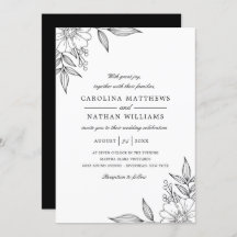 Eenvoudige Elegant Floral Corners Wedding Black
