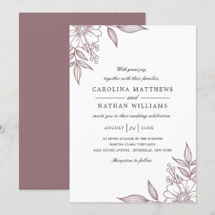 Eenvoudige Elegant Floral Corners Wedding Mauve Kaart