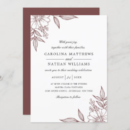 Eenvoudige Elegant Floral Corners Wedding Red Kaart